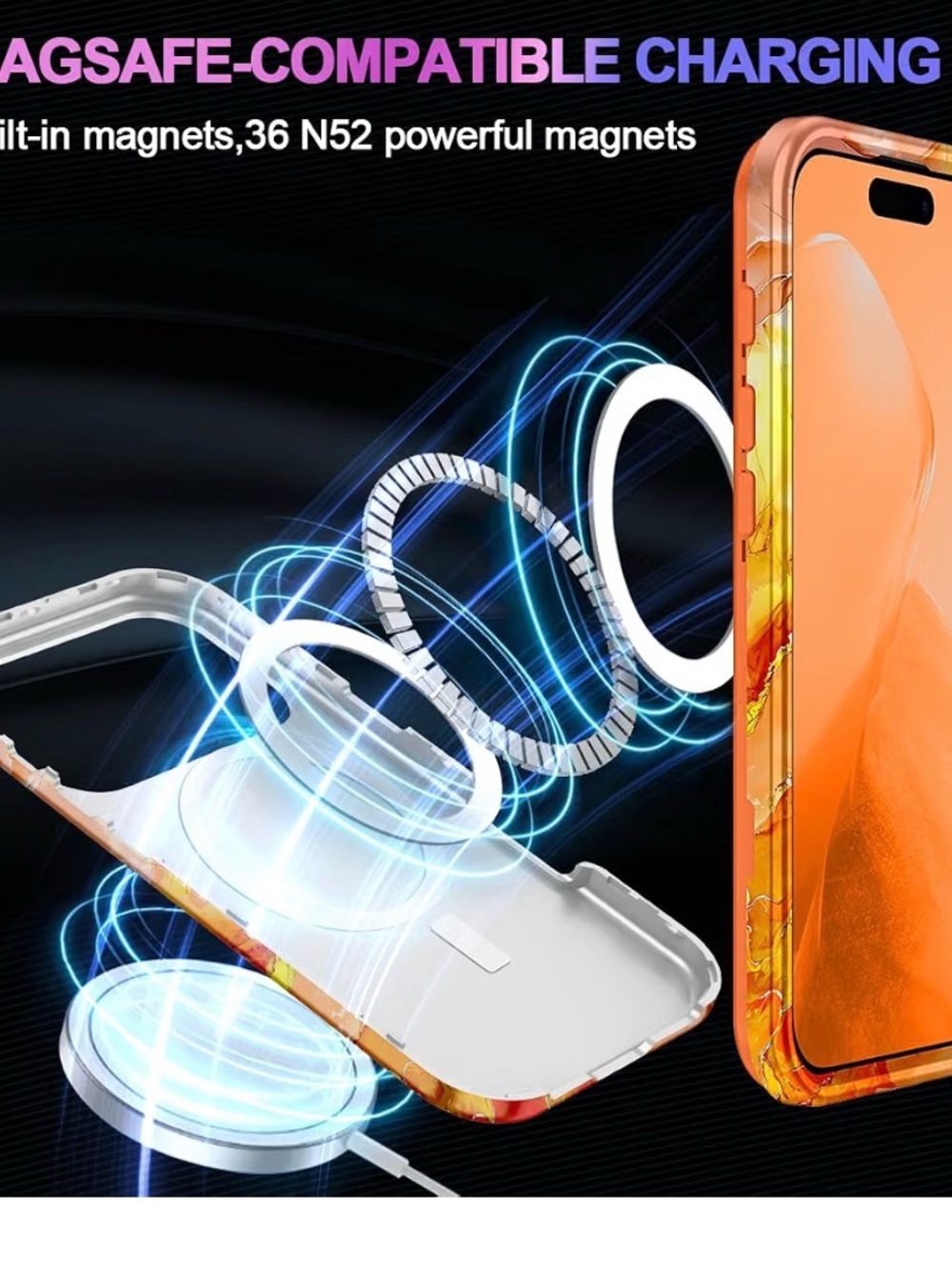 Orange iPhone 17 Pro Max Case with MagSafe Compatibility shockproof NEW - Picture 8 of 11